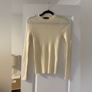 Zara Cream Ribbed Long-Sleeve Knit Top